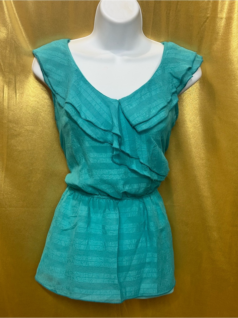 BCX Turquoise Ruffled Sleeveless Blouse Size Medium | Built-In Camisole